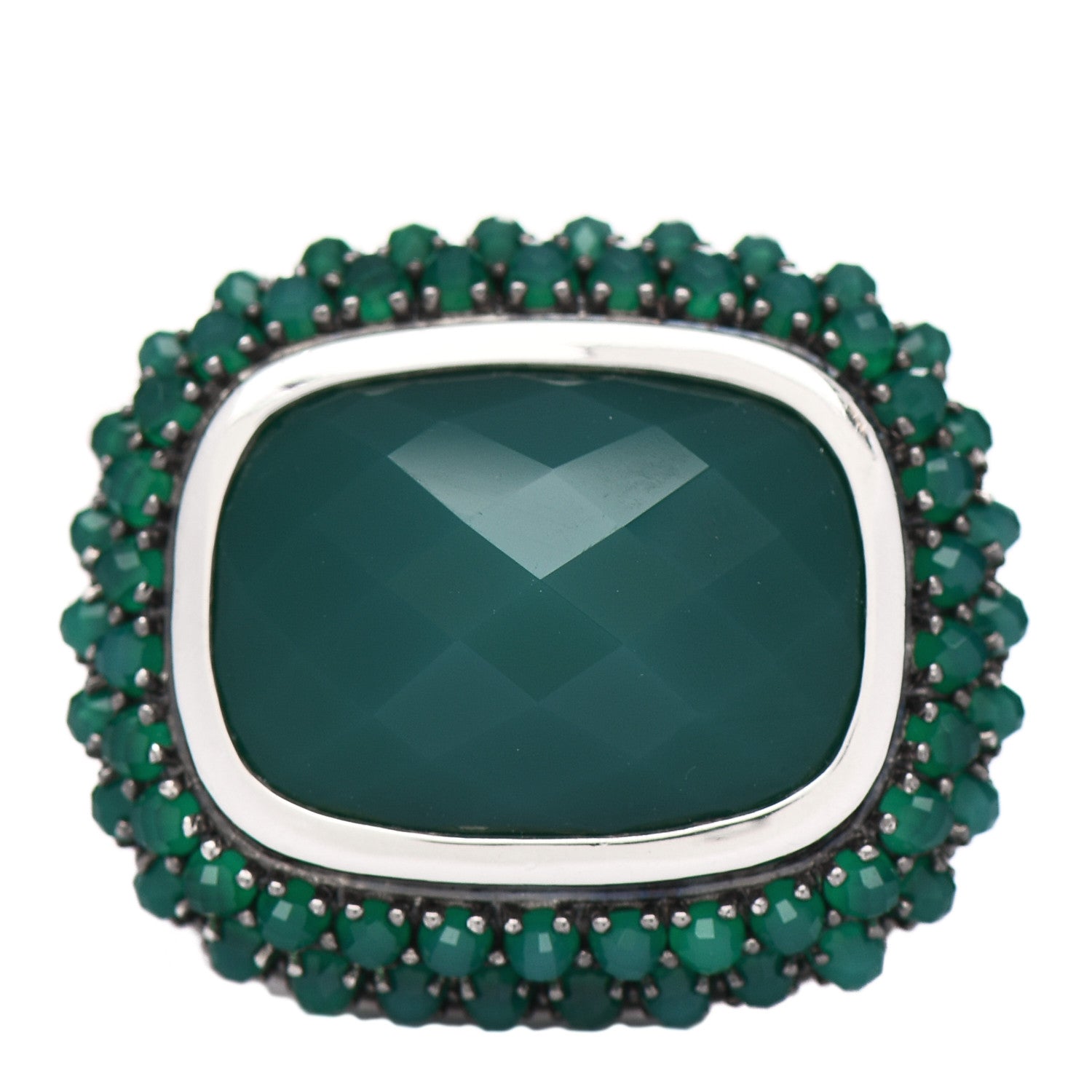 David Yurman Sterling Silver Green Onyx 18mm Osetra Ring 54 7 1 of 5
