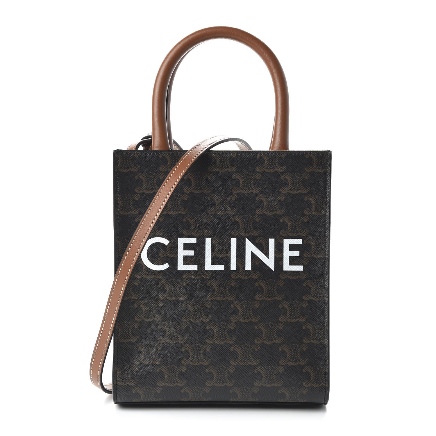 Celine Triomphe Canvas Calfskin Mini Vertical Cabas Tan 1 of 8
