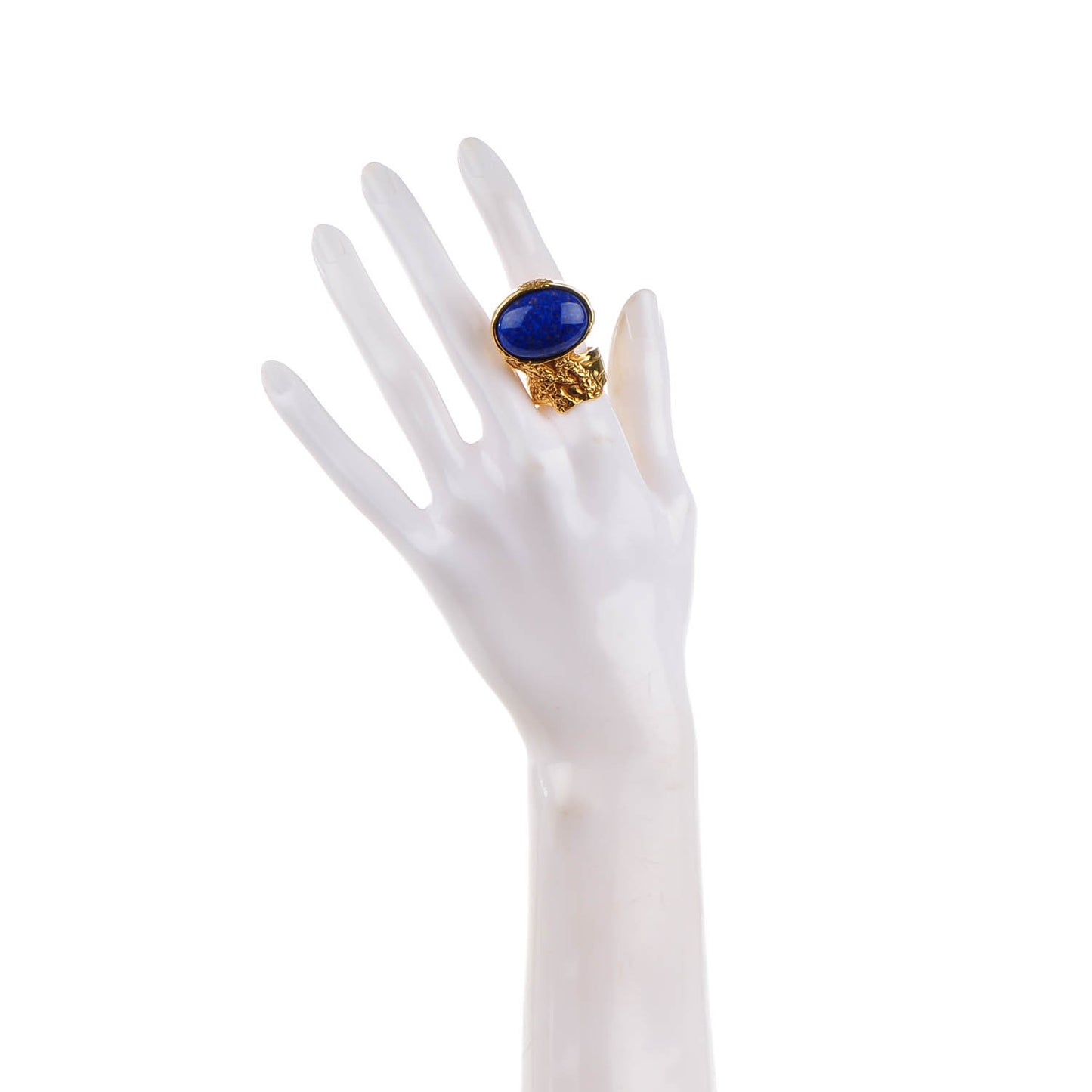 Glass Cabochon Arty Ovale Ring 8 Gold Lapis