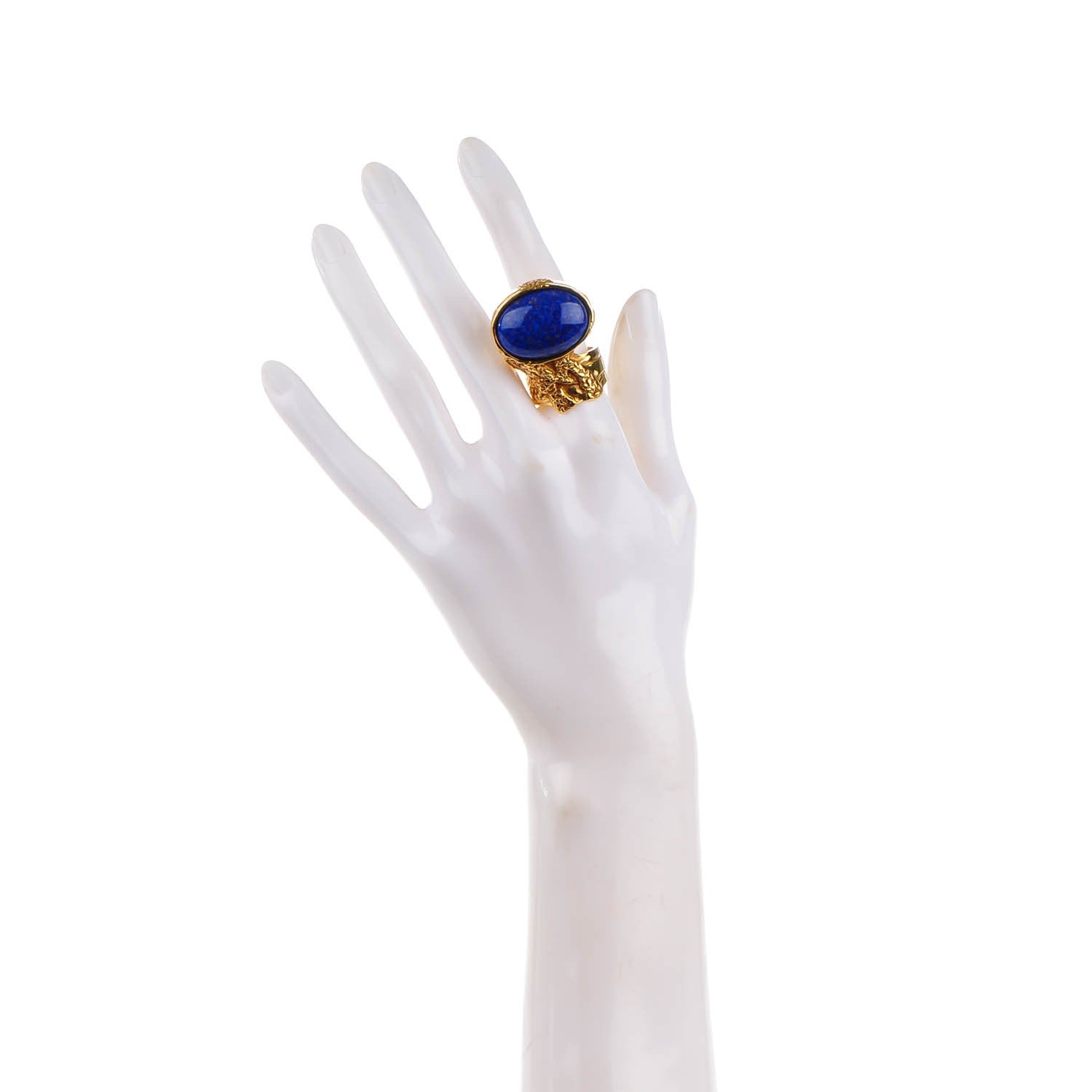 Saint Laurent Glass Cabochon Arty Ovale Ring 8 Gold Lapis 2 of 3
