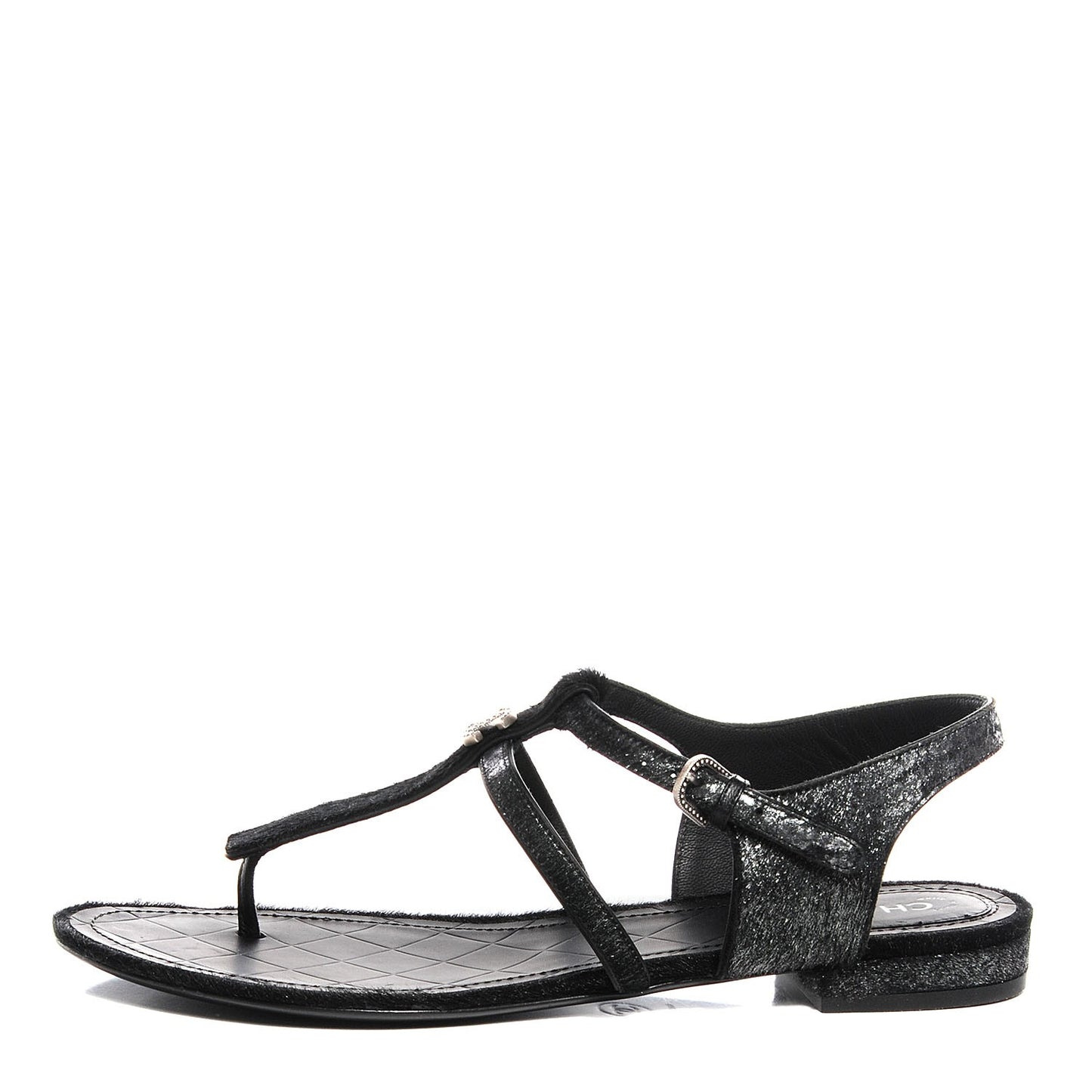 Pony Hair CC Thong Sandals 38.5 Black Silver