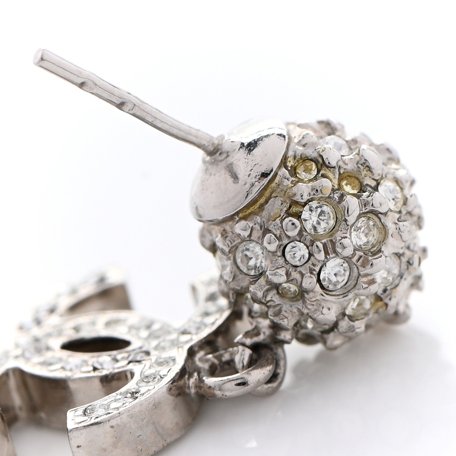 Chanel Crystal CC Drop Earrings Silver 9 of 9