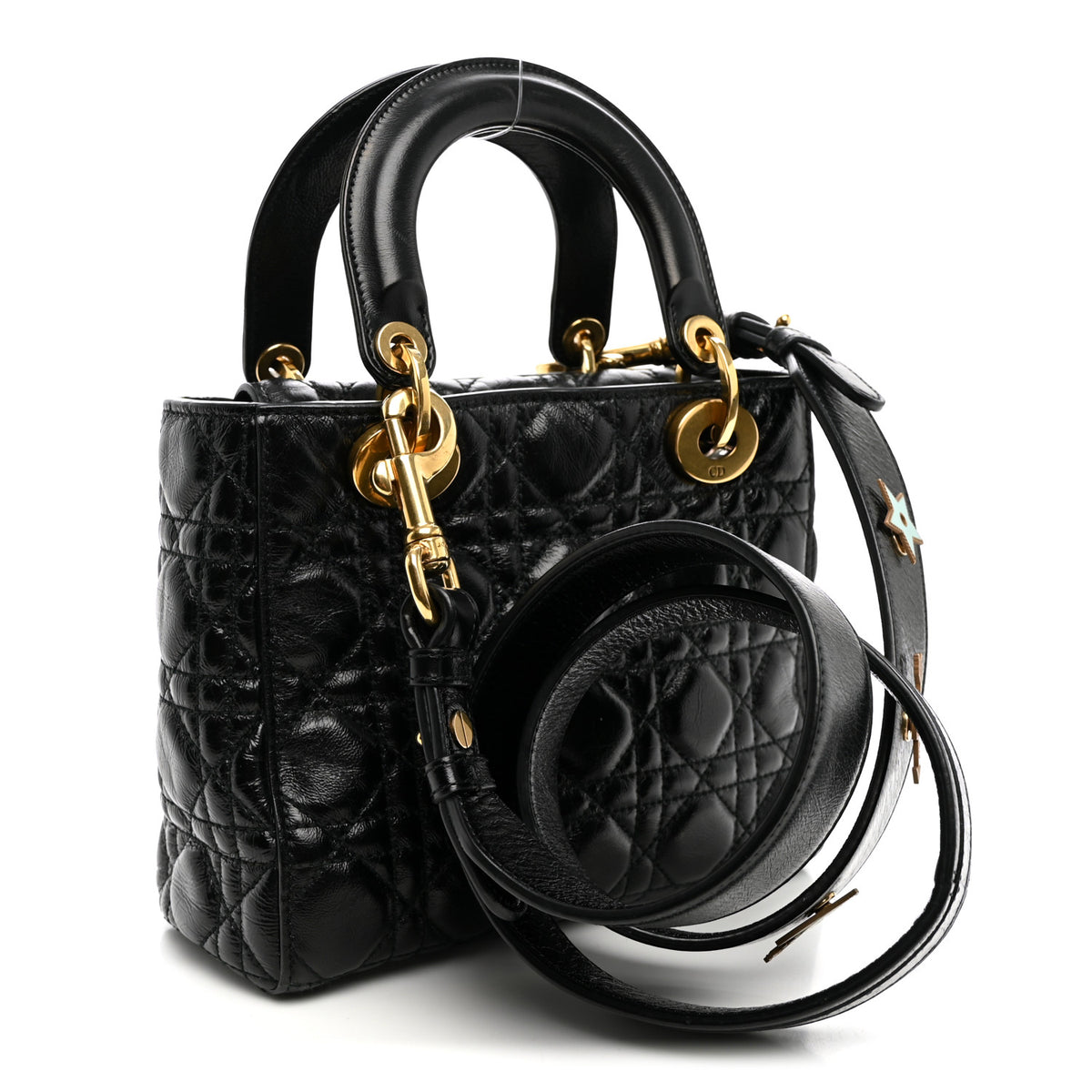 Christian Dior Crinkled Patent Cannage Small Lucky Badges My Lady Dior Black 3 of 9