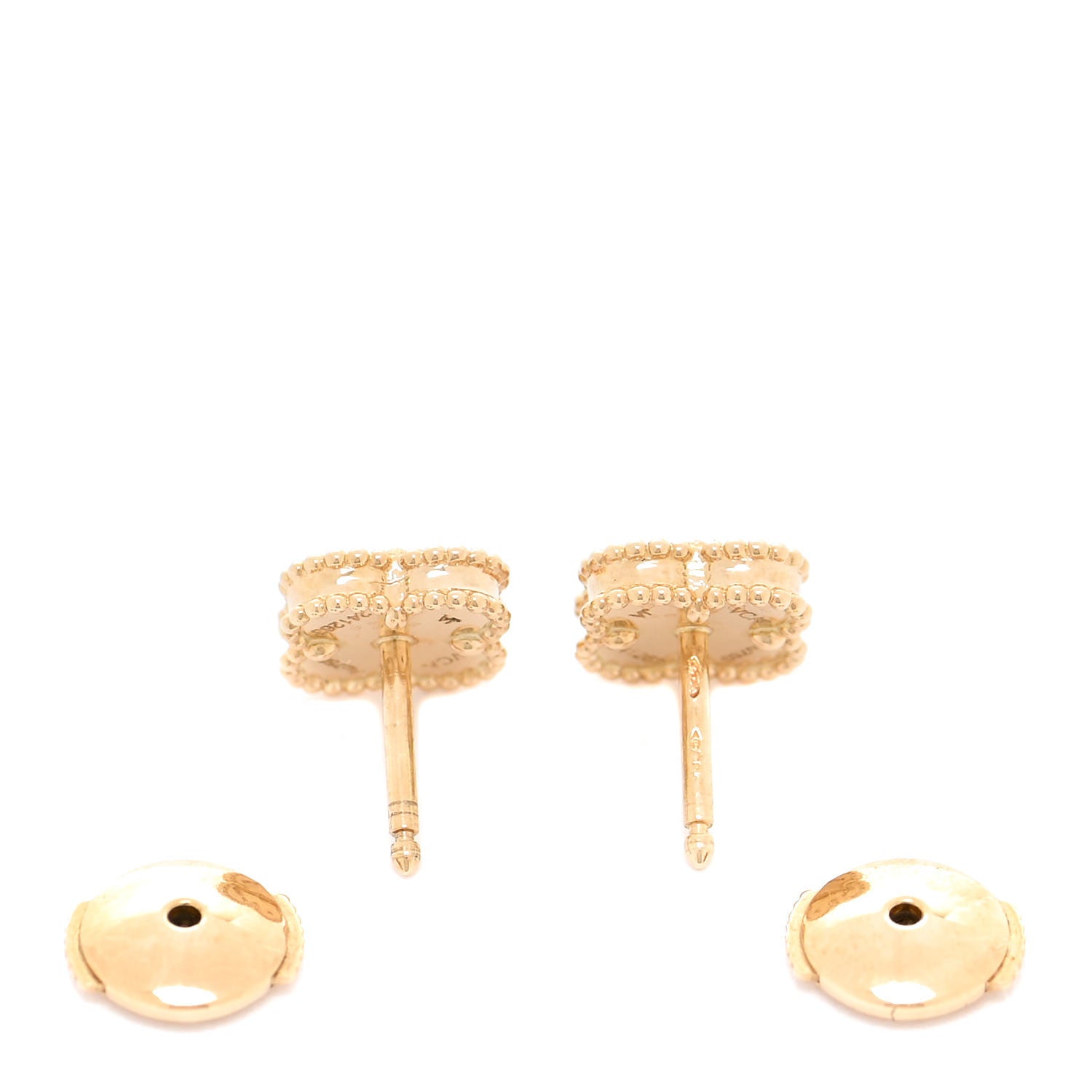 Van Cleef & Arpels 18K Yellow Gold Mother of Pearl Sweet Alhambra Earrings 4 of 6