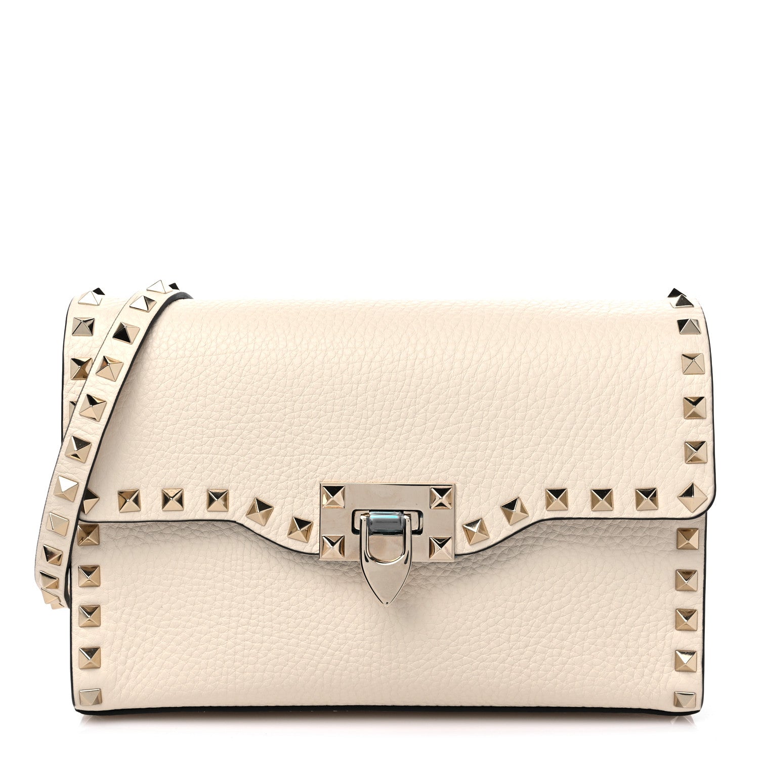 Valentino Garavani Pebbled Calfskin Medium Rockstud Flip Lock Crossbody Bag Light Ivory 1 of 8