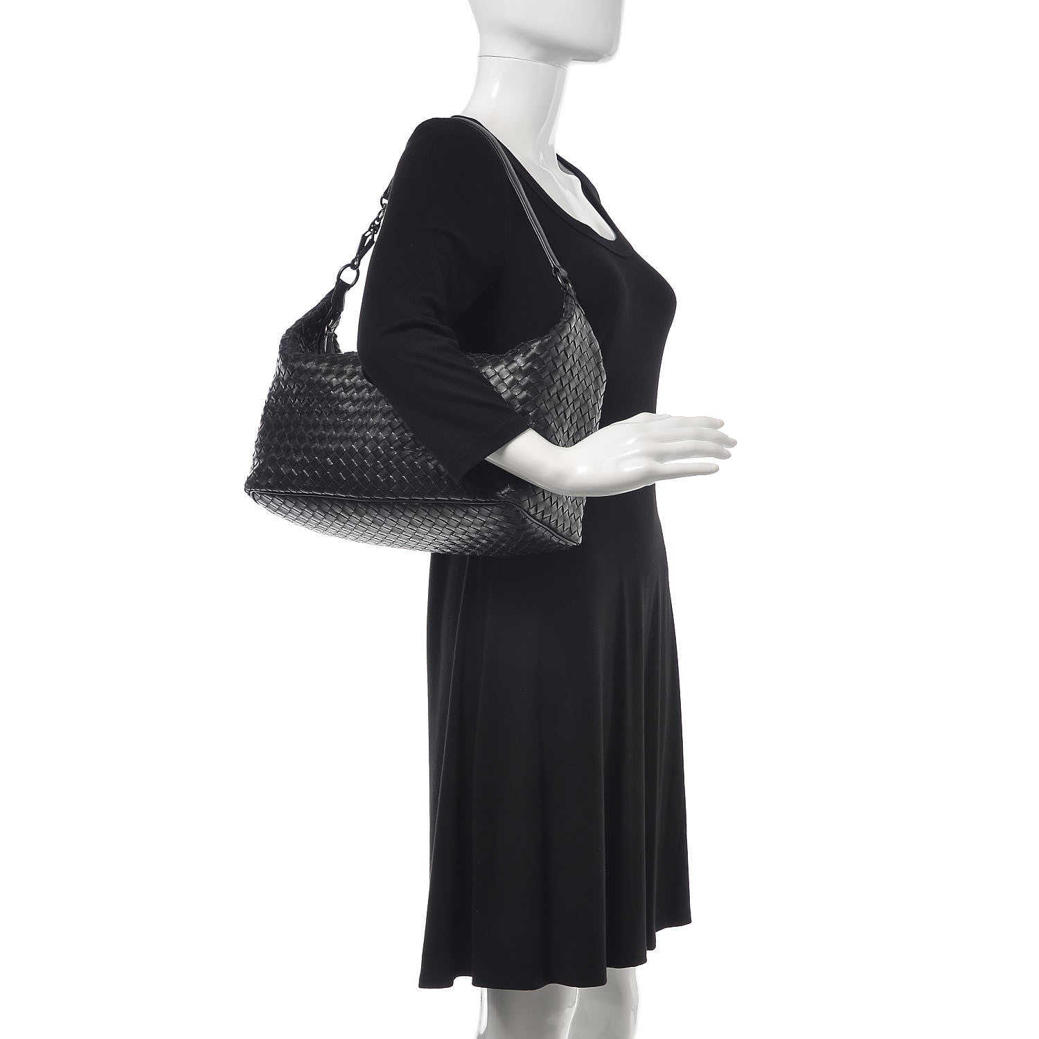 Bottega Veneta Nappa Intrecciato Shoulder Bag Black 2 of 17
