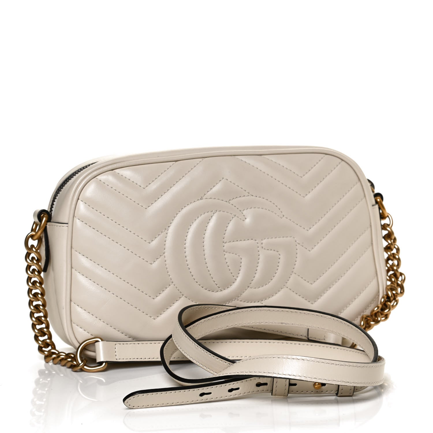Gucci Calfskin Matelasse Small GG Marmont Chain Shoulder Bag White 3 of 11