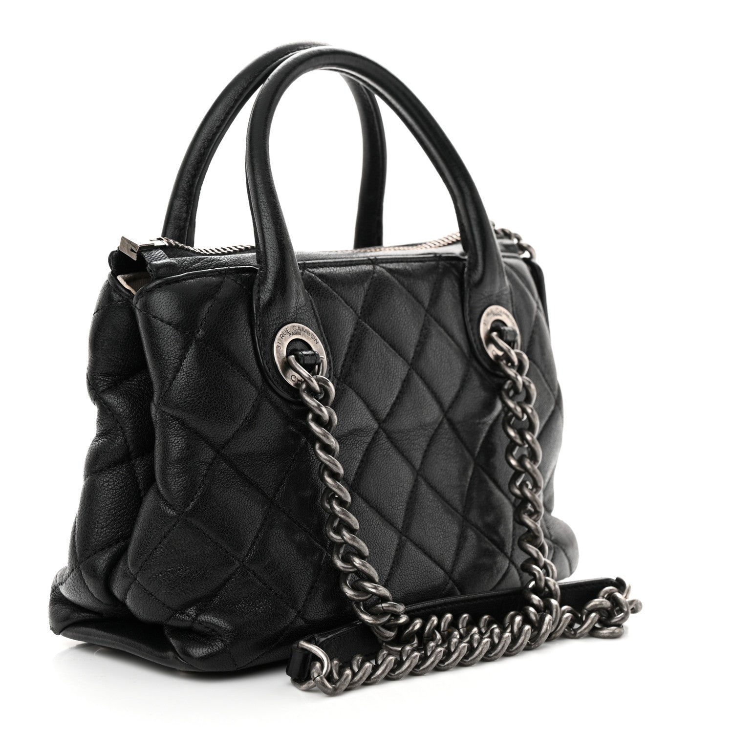 Chanel Shiny Sheepskin Quilted Small Shopping Tote Black 3 of 15