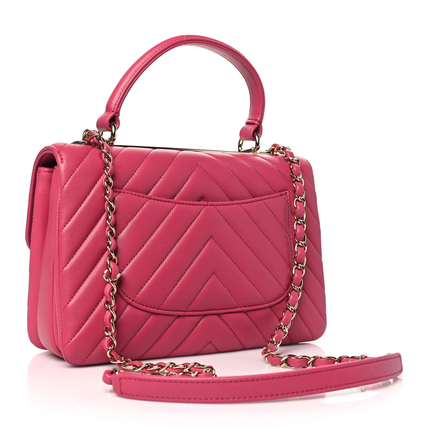 Lambskin Chevron Quilted Small Trendy CC Dual Handle Flap Bag Pink