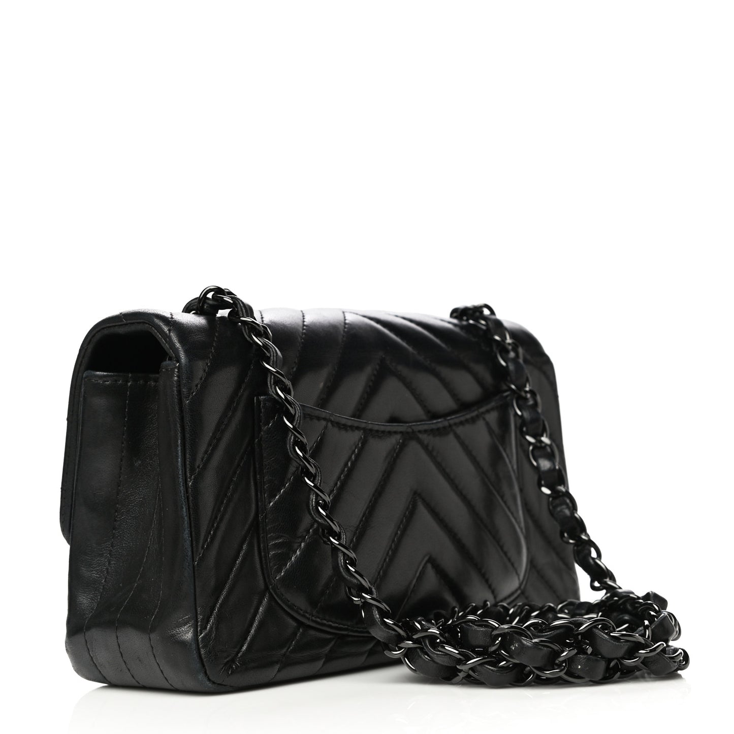 Lambskin Chevron Quilted Mini Rectangular Flap So Black