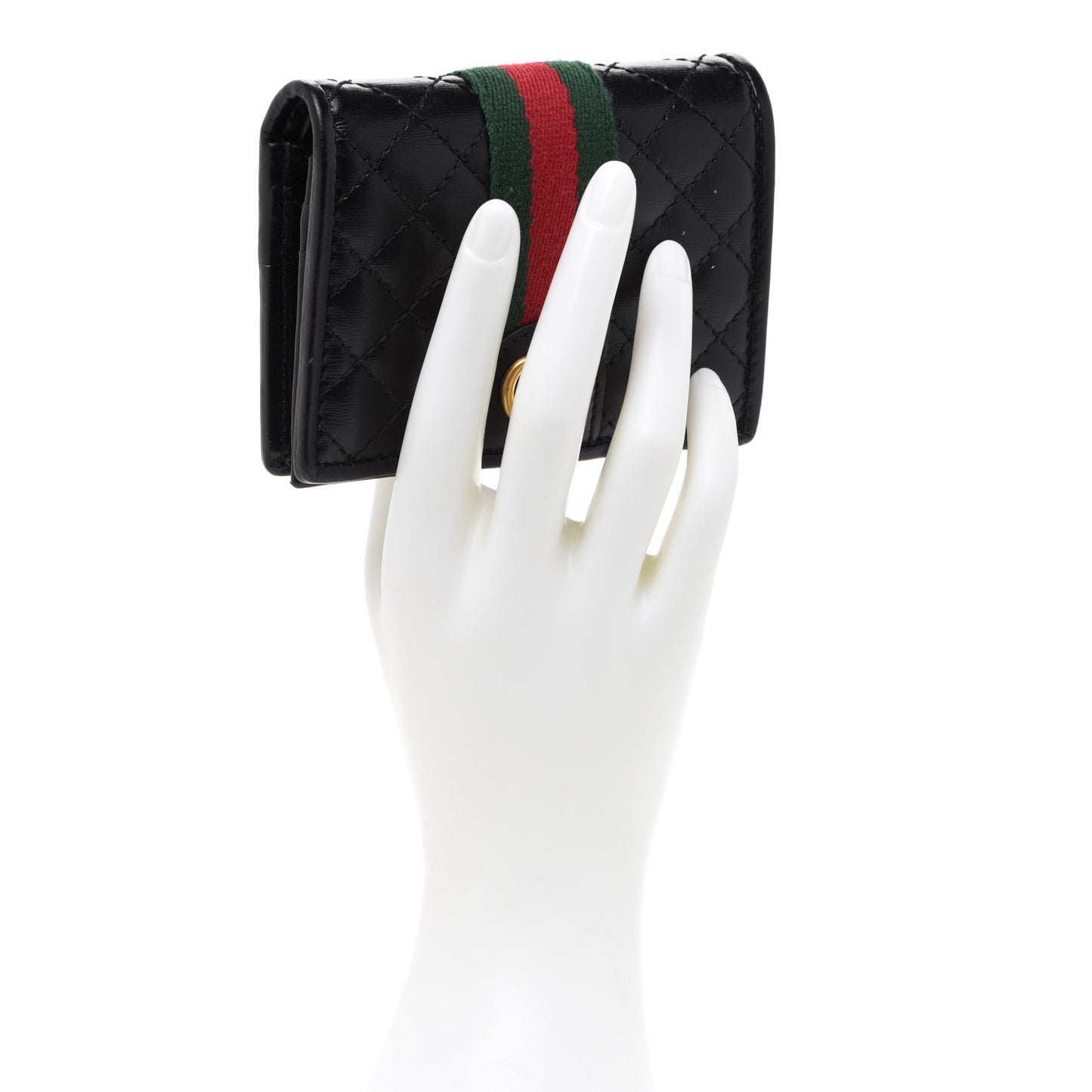 Calfskin Web Trapuntata GG Marmont Card Case Wallet Black