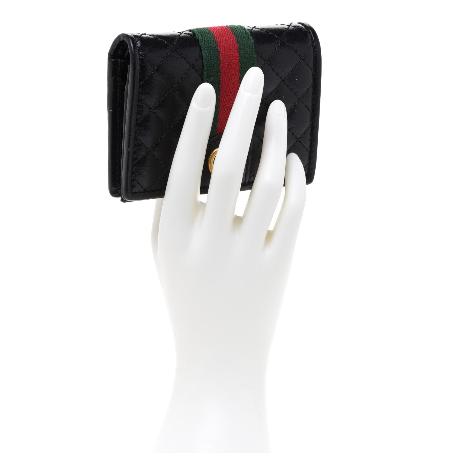 Gucci Calfskin Web Trapuntata GG Marmont Card Case Wallet Black 2 of 8