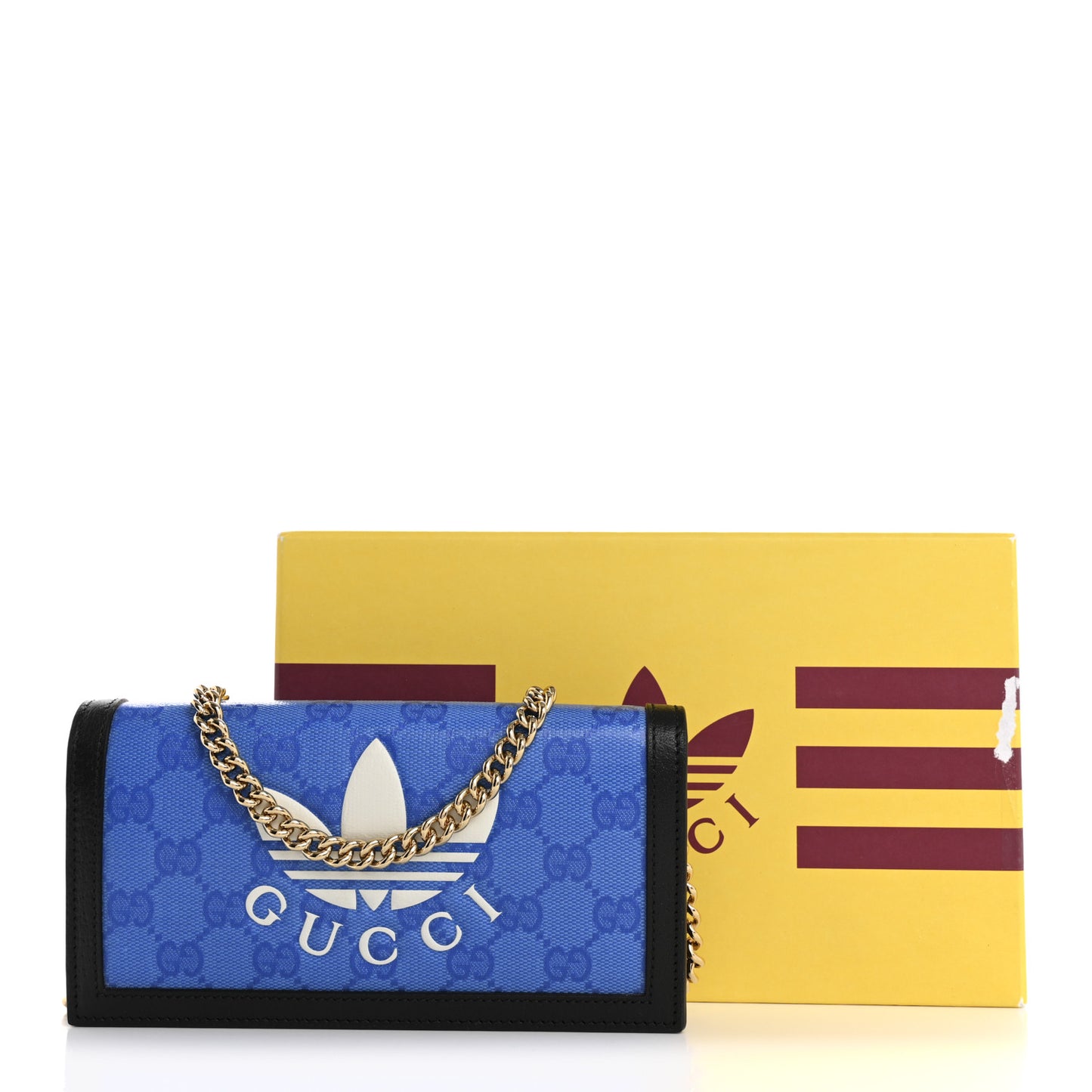 X ADIDAS Monogram Textured Dollar Calfskin Trefoil Embossed Wallet On Chain Blue