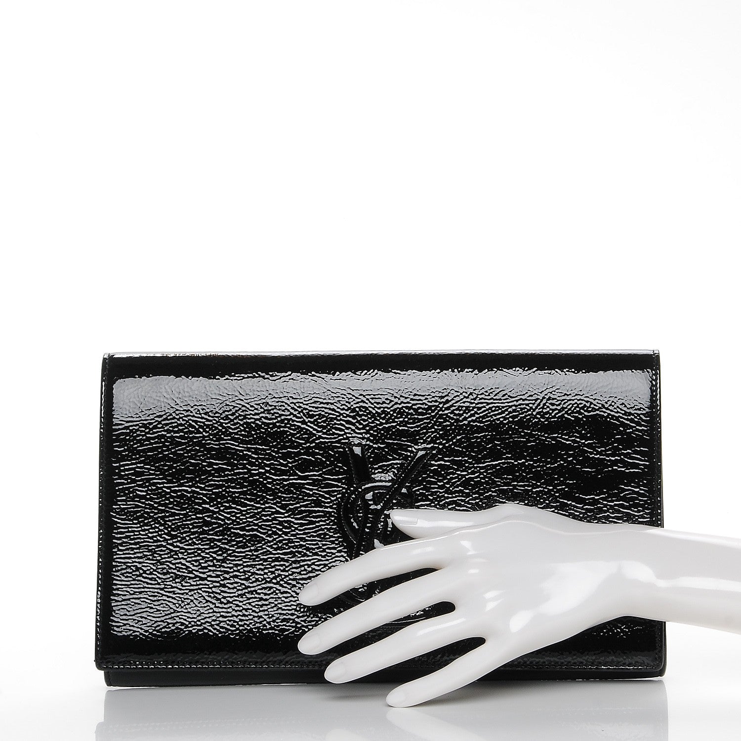 Saint Laurent Textured Patent Monogram Large Belle De Jour Clutch Black 2 of 7