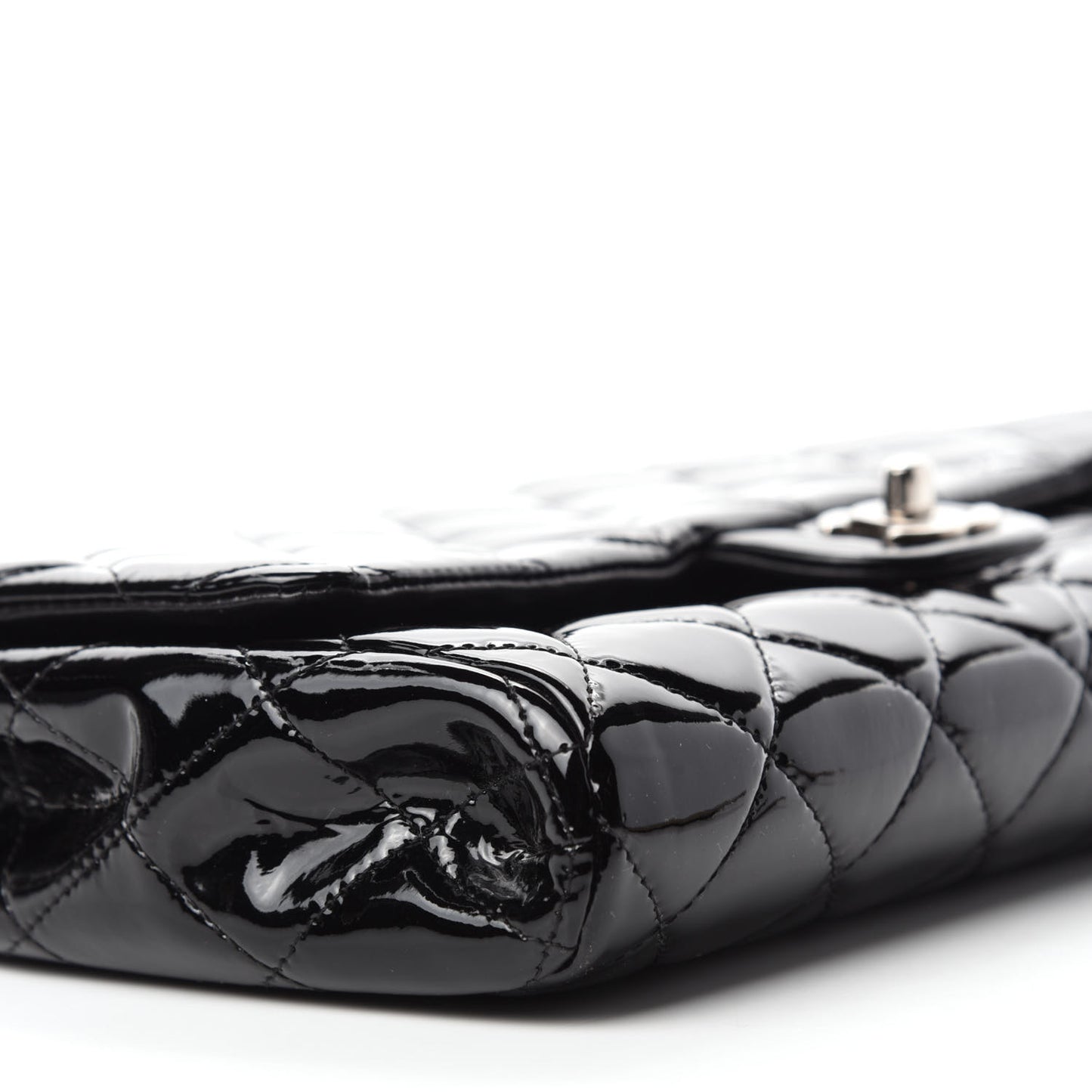 Patent Quilted Clutch with Chain Flap Black