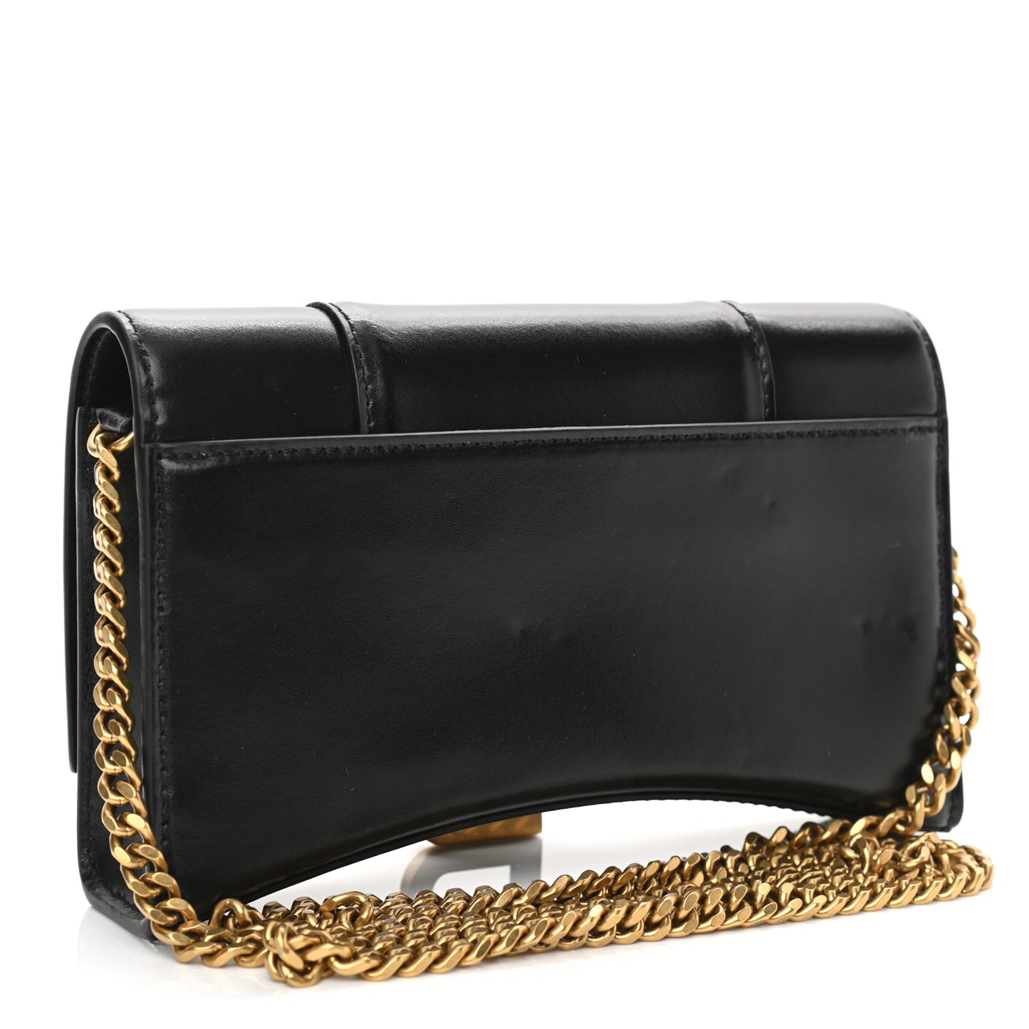 Shiny Box Calfskin Hourglass Chain Bag Black