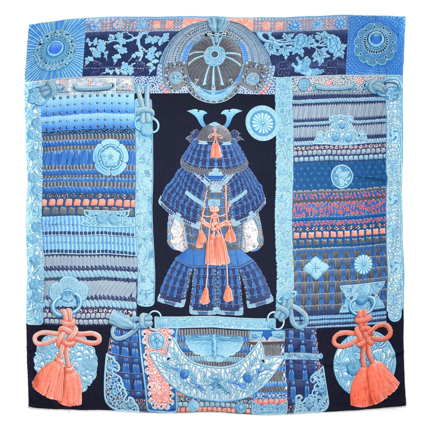 Cashmere Silk Parures De Samourais Shawl 140 Caban Bleu Ciel Saumon