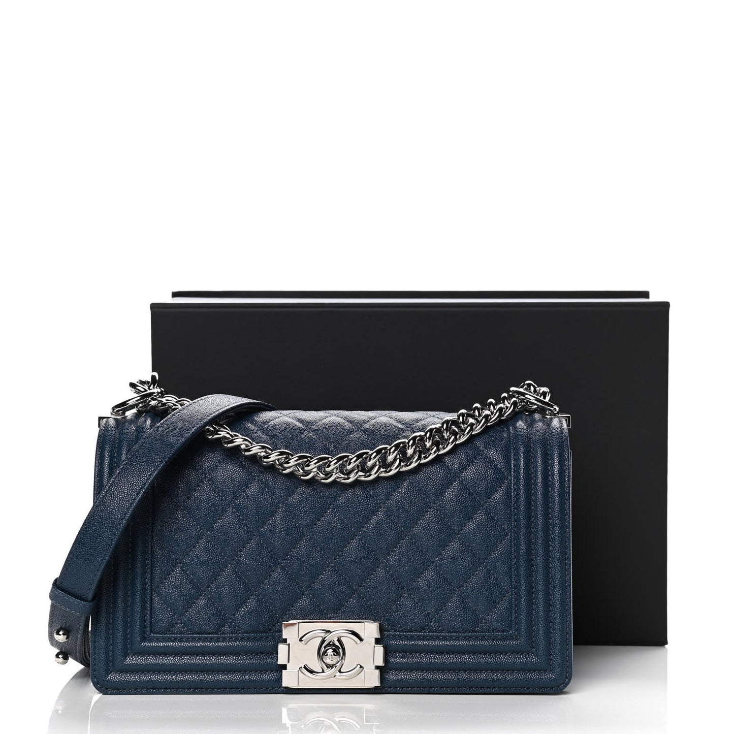 Iridescent Caviar Quilted Medium Boy Flap Blue