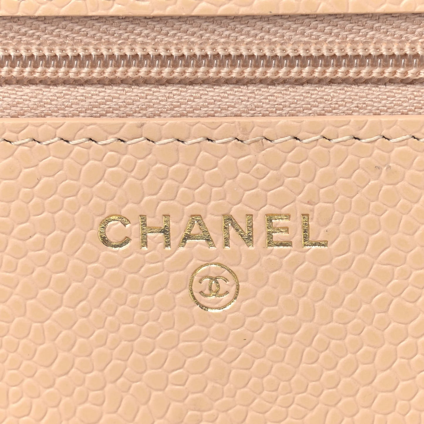 Caviar Quilted Wallet On Chain WOC Beige