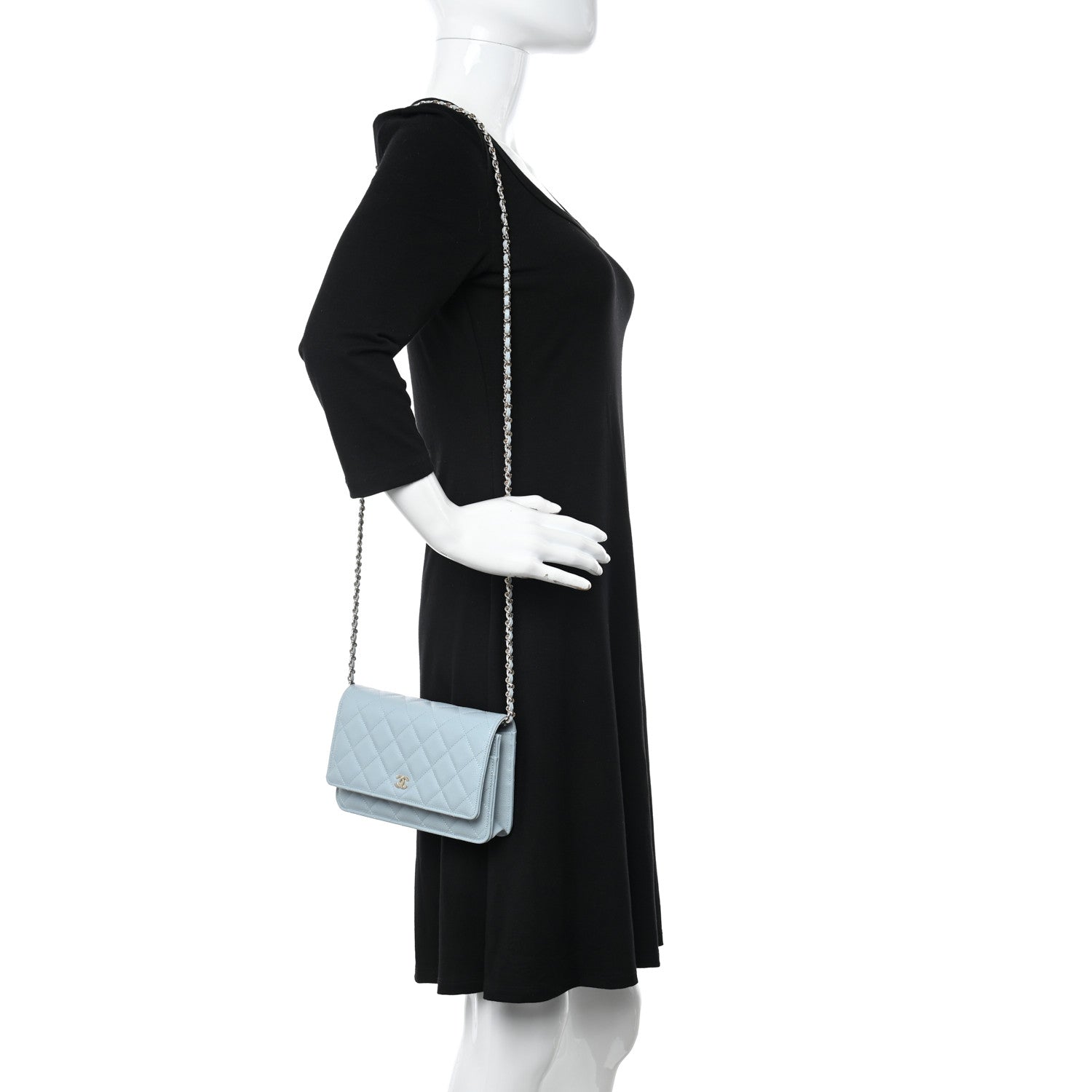 Chanel Caviar Quilted Wallet on Chain WOC Light Blue 2 of 12