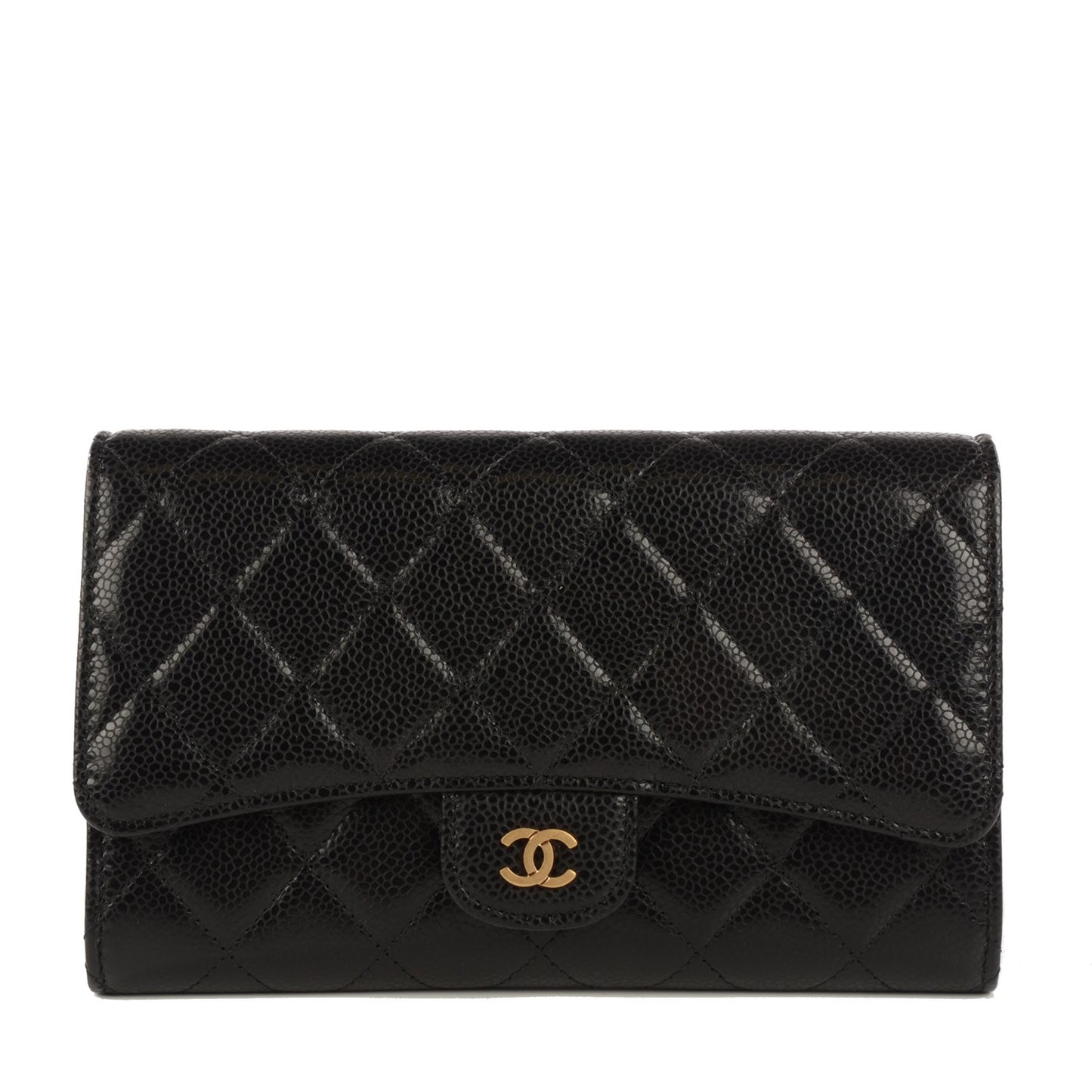 Caviar Quilted Wallet With Chain Black