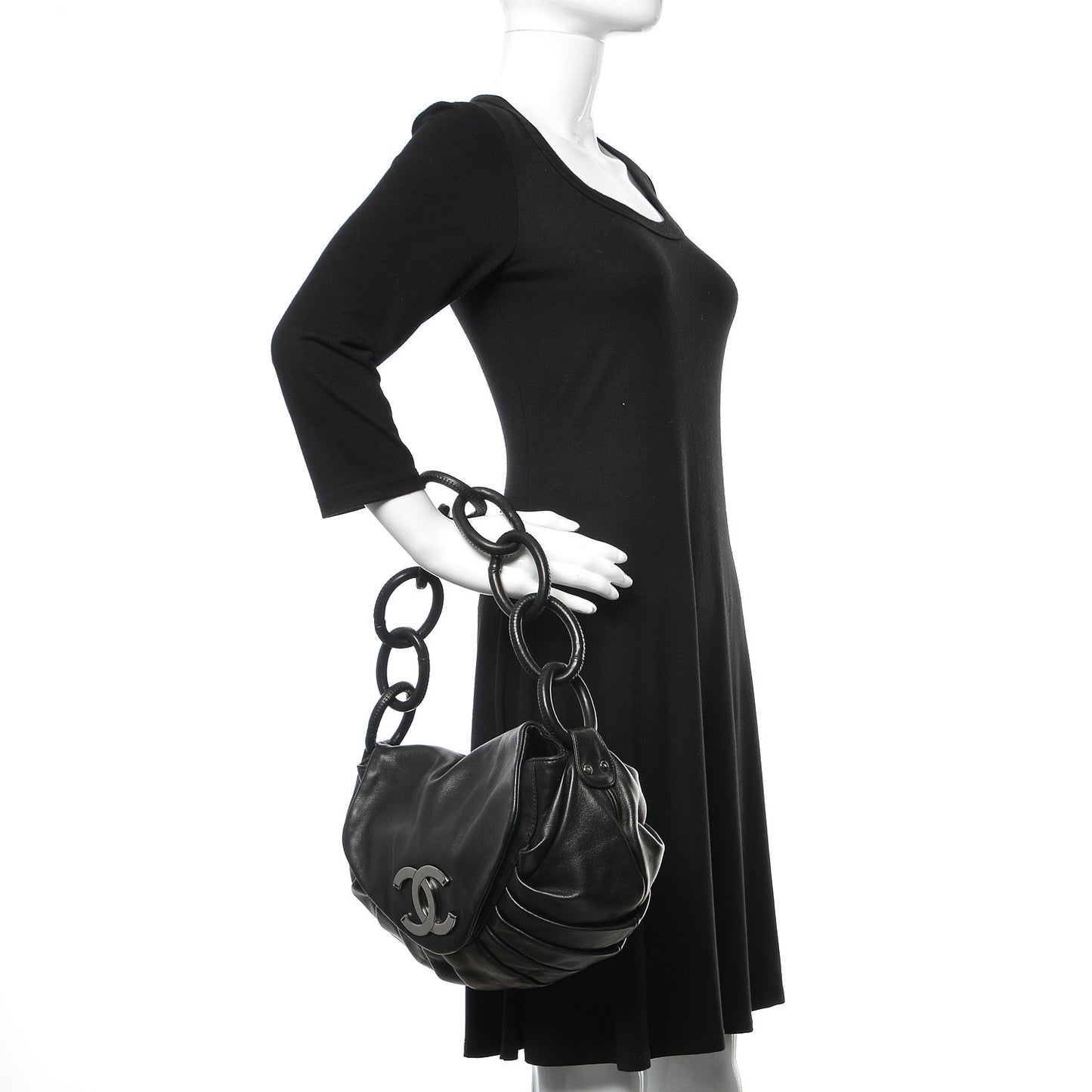 Lambskin Pleated CC Shoulder Bag Black