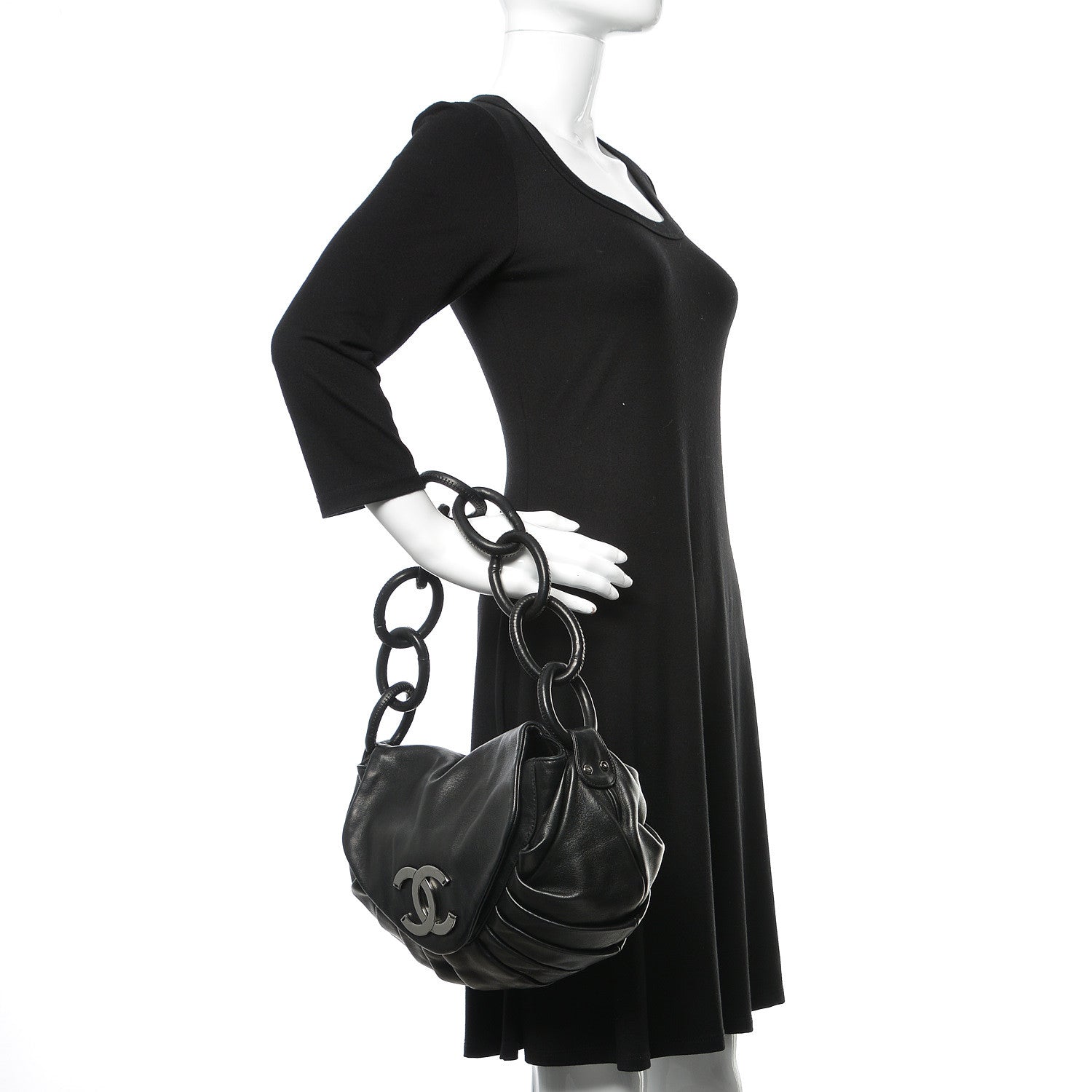 Chanel Lambskin Pleated CC Shoulder Bag Black 2 of 10