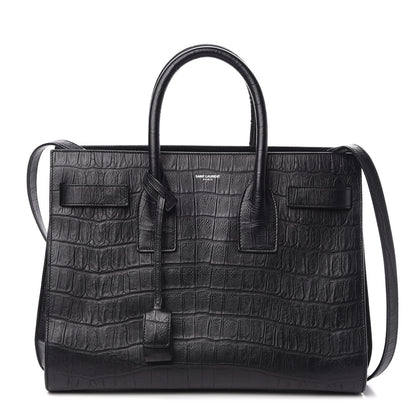 Saint Laurent Calfskin Crocodile Embossed Small Sac de Jour Black 1 of 10
