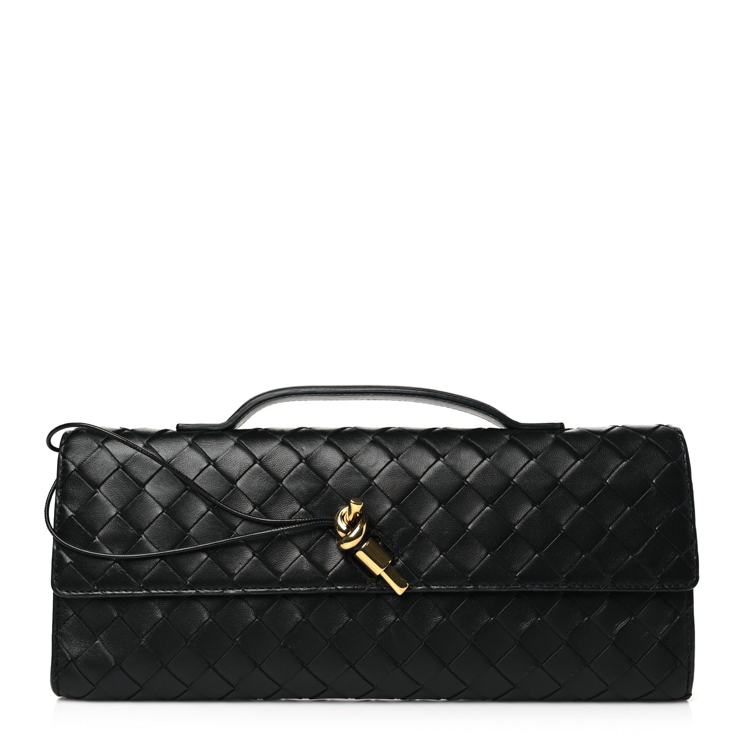 Nappa Intrecciato Long Andiamo Top Handle Clutch Black