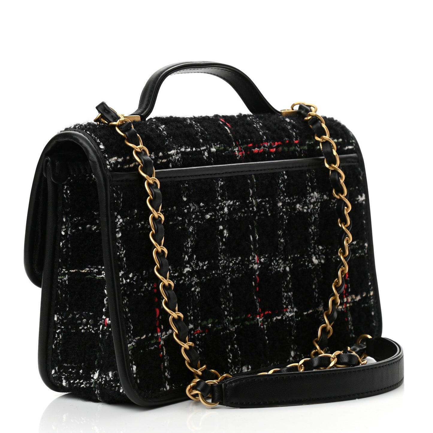 Tweed School Memory Small Top Handle Flap Black White