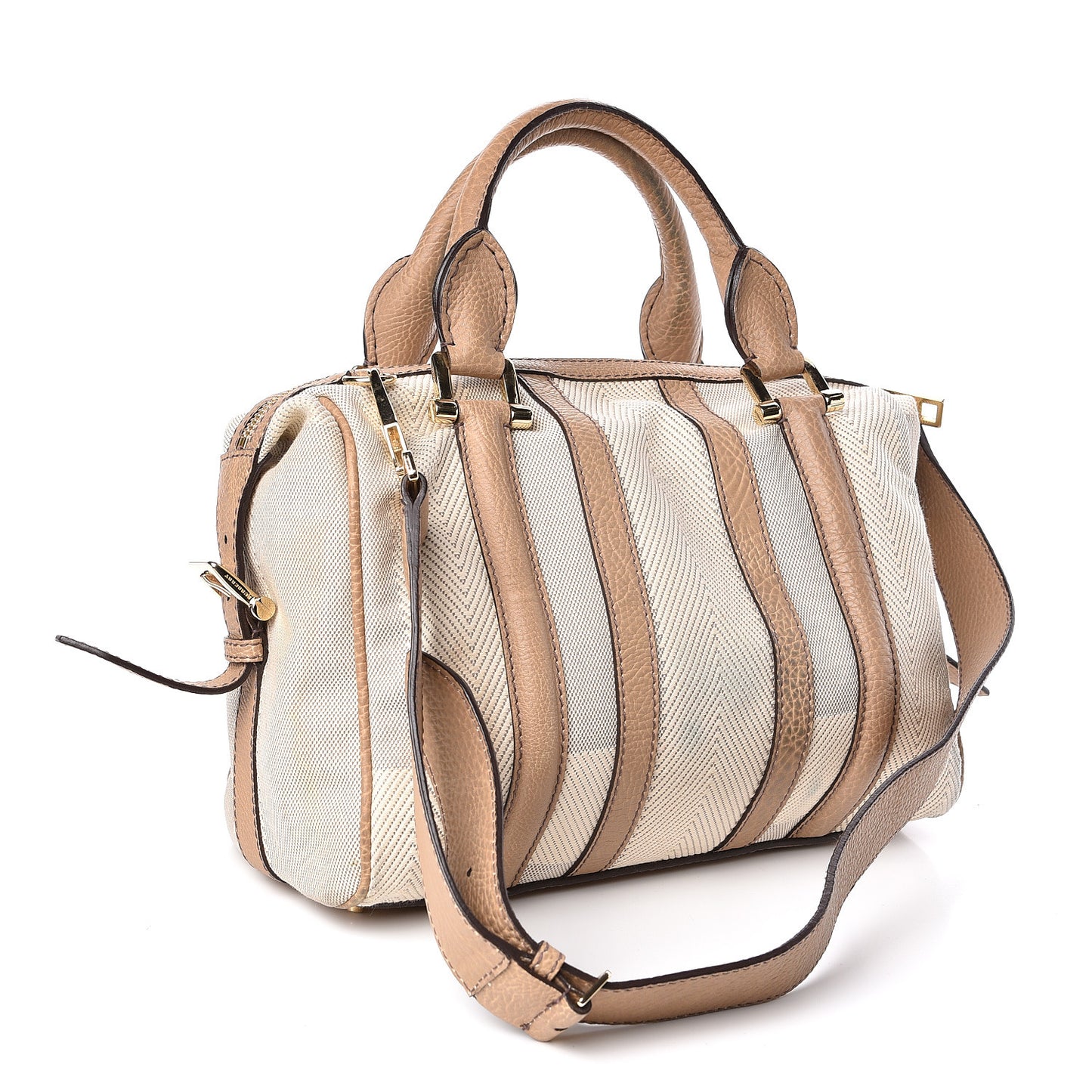 Grainy Calfskin Canvas Nevinson Bowling Bag Beige