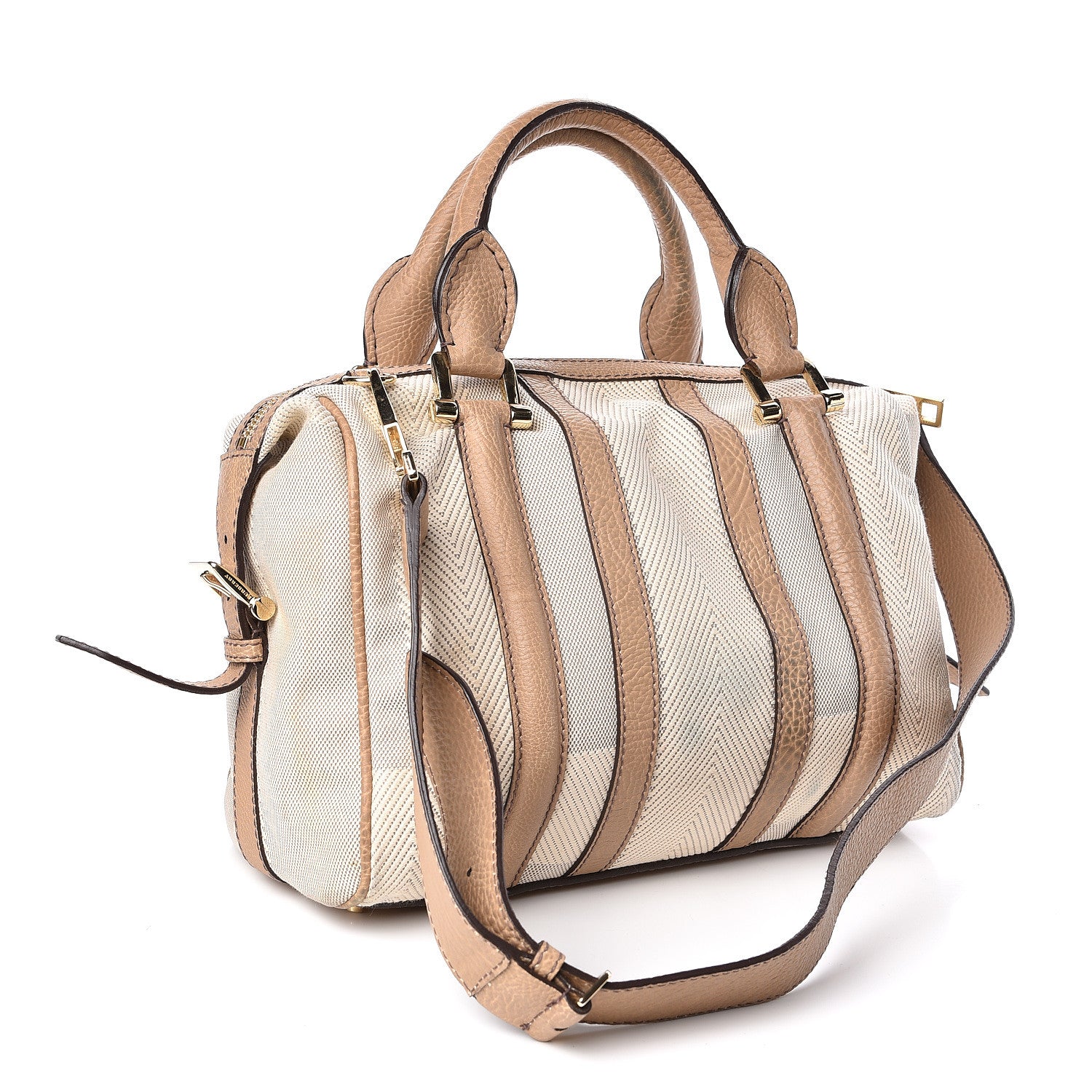Burberry Grainy Calfskin Canvas Nevinson Bowling Bag Beige 3 of 14