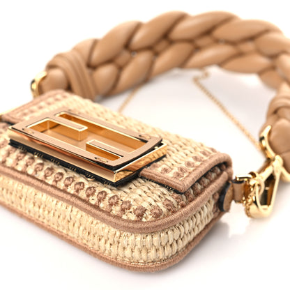 Fendi Straw Shiny Nappa Woven Nano Baguette Maxi Handle Charm Natural Miele 9 of 10