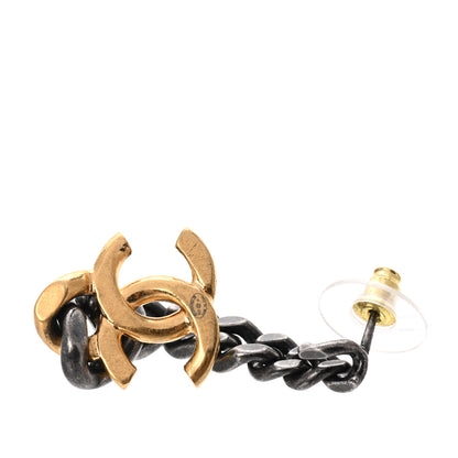 Chanel Metal CC Pick Drop Earrings Ruthenium Gold 4 of 5