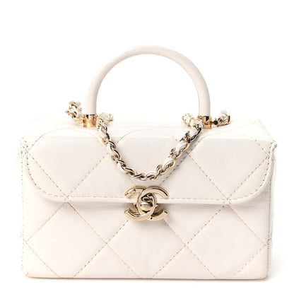 Chanel Shiny Calfskin Quilted CC Handle Vanity Flap Bag White 1 of 10