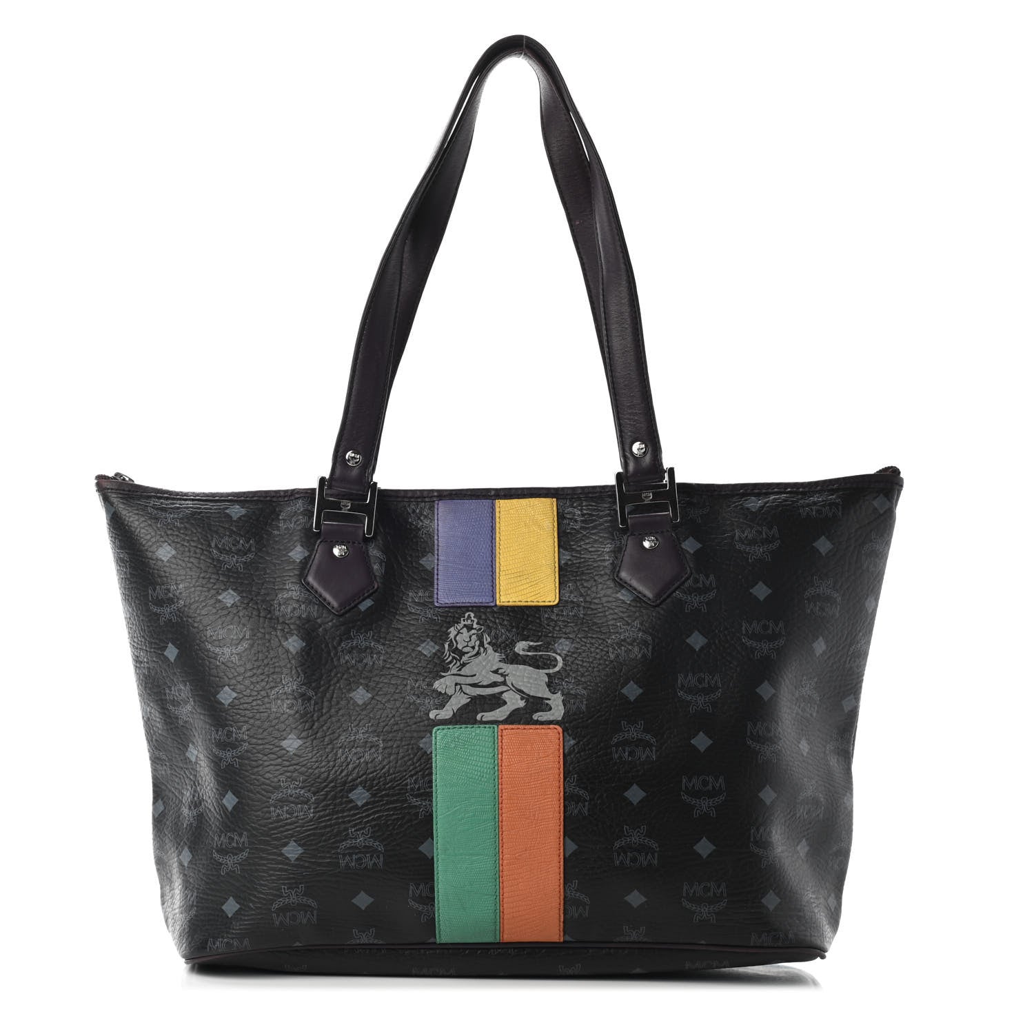MCM Visetos Striped Munich Lion Tote Black 1 of 10