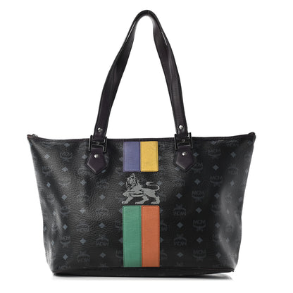 MCM Visetos Striped Munich Lion Tote Black 1 of 10