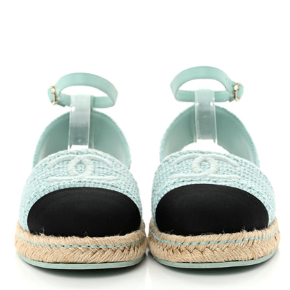 Chanel Embroidery Grosgrain CC Espadrilles 41 Light Blue Black 2 of 12