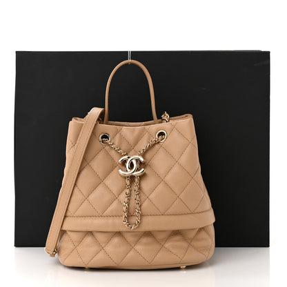 Chanel Caviar Quilted Rolled Up Bucket Drawstring Bag Beige 13 of 13