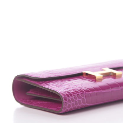 Hermes Shiny Alligator Constance Long Wallet Rose Scheherazade 7 of 10