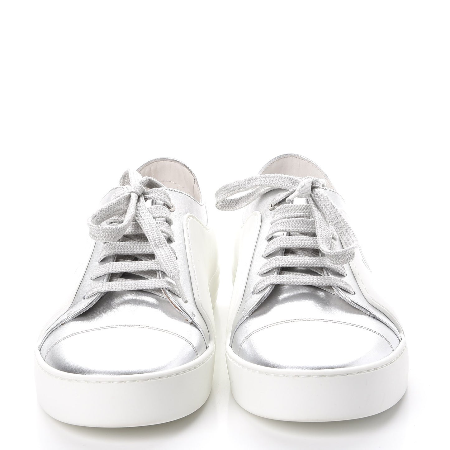 Iridescent Goatskin Sneakers 40.5 White Silver