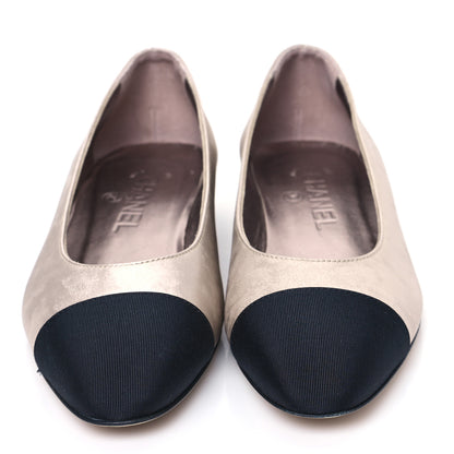 Chanel Laminated Lambskin Grosgrain Cap Toe CC Ballerina Flats 36 Copper Black 2 of 9