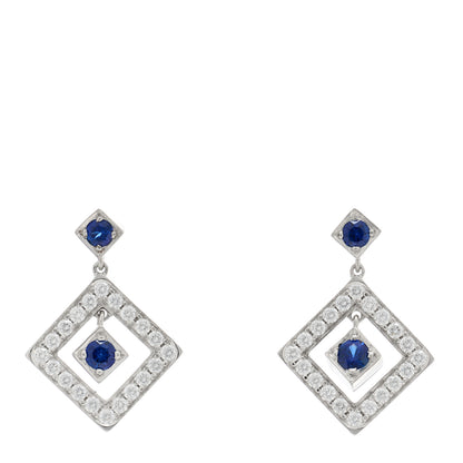 Tiffany Platinum Diamond Blue Sapphire Open Square Drop Earrings 1 of 4