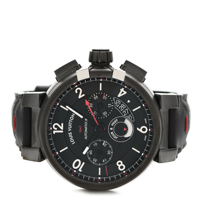 Louis Vuitton Stainless Steel Calfskin 45mm Tambour Chronograph GMT Automatic Watch Black 2 of 5