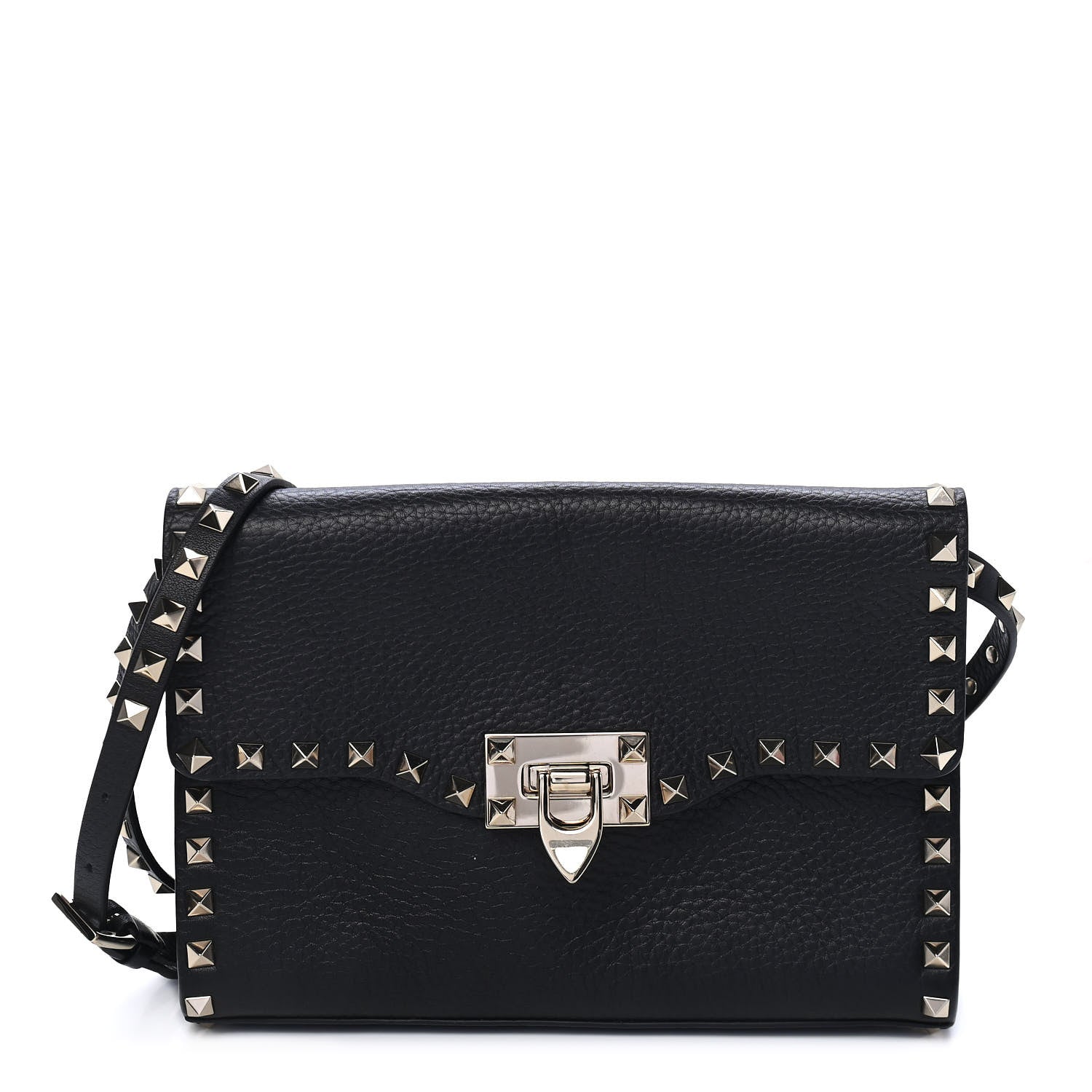 Valentino Garavani Pebbled Calfskin Medium Rockstud Flip Lock Crossbody Bag Black 1 of 9