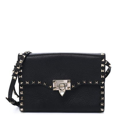 Valentino Garavani Pebbled Calfskin Medium Rockstud Flip Lock Crossbody Bag Black 1 of 9