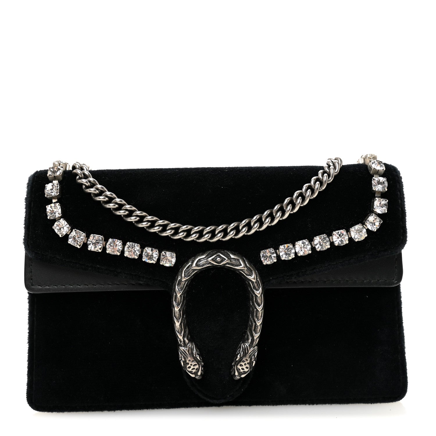 Gucci Velvet Crystal Super Mini Dionysus Shoulder Bag Black 1 of 9
