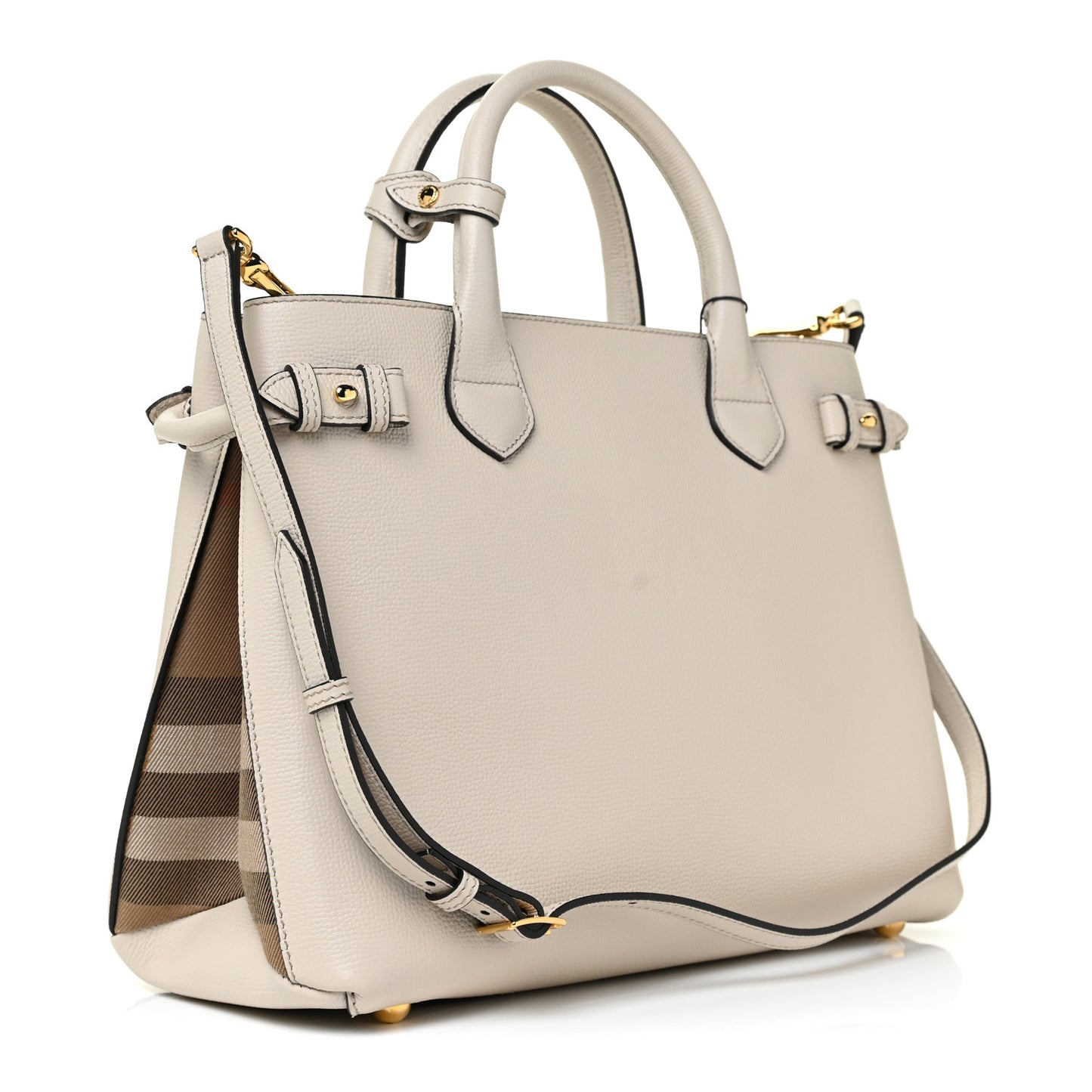 Derby Calfskin House Check Medium Banner Tote Limestone