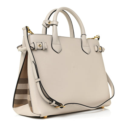 Burberry Derby Calfskin House Check Medium Banner Tote Limestone 3 of 11