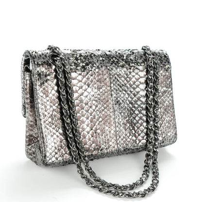 Chanel Metallic Python Sequin Medium Double Flap SIlver 3 of 8